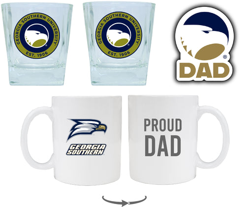 Georgia Southern Eagles Collegiate Dad Gift Set - Proud Dad Decal, Coffee Mug & Whiskey Glasses 