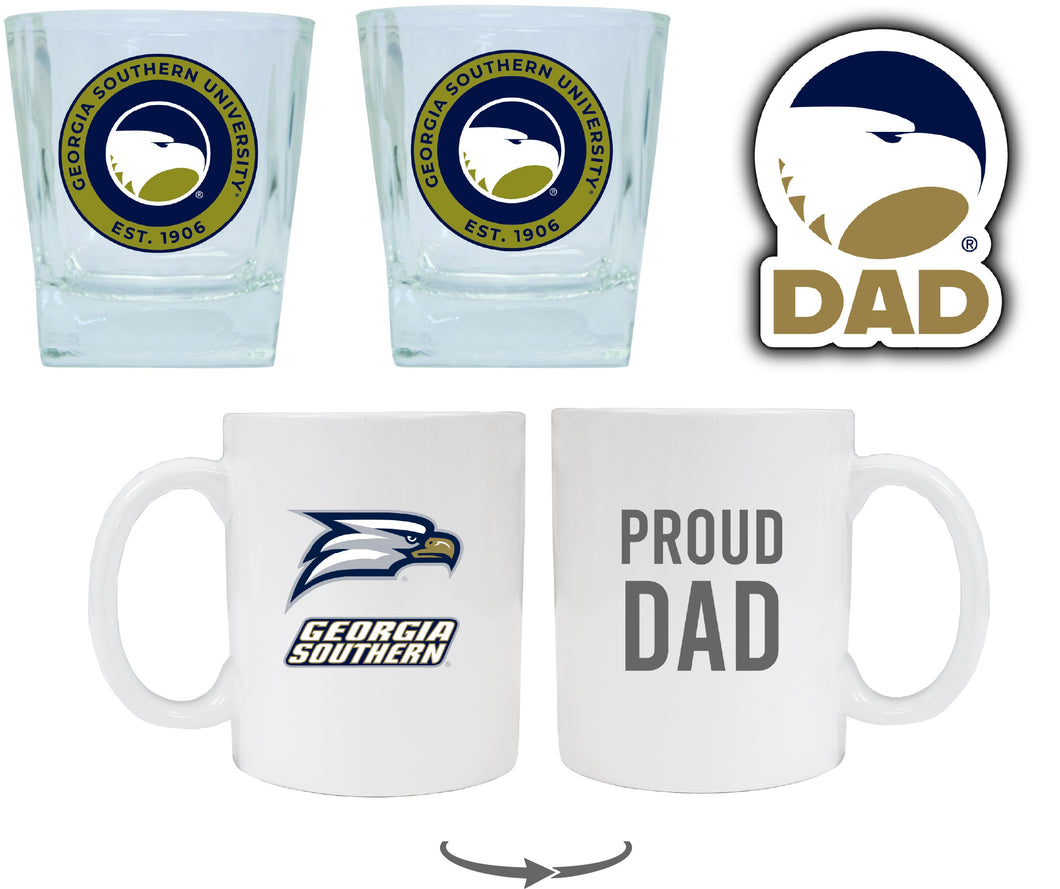 Georgia Southern Eagles Collegiate Dad Gift Set - Proud Dad Decal, Coffee Mug & Whiskey Glasses 