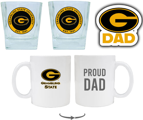 Grambling State Tigers Collegiate Dad Gift Set - Proud Dad Decal, Coffee Mug & Whiskey Glasses 