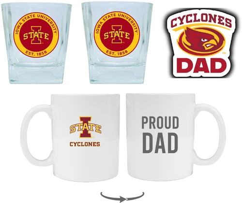 Iowa State Cyclones Collegiate Dad Gift Set - Proud Dad Decal, Coffee Mug & Whiskey Glasses 