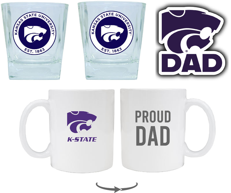 Kansas State Wildcats Collegiate Dad Gift Set - Proud Dad Decal, Coffee Mug & Whiskey Glasses 