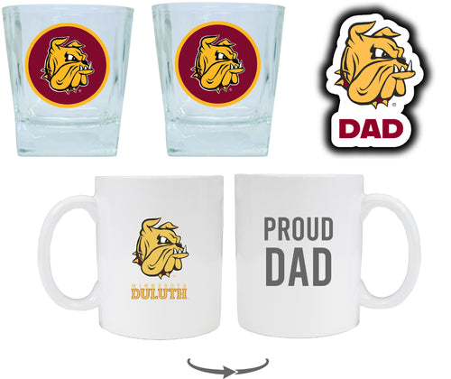 Minnesota Duluth Bulldogs Collegiate Dad Gift Set - Proud Dad Decal, Coffee Mug & Whiskey Glasses 