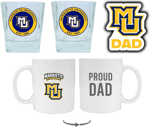 Marquette Golden Eagles Collegiate Dad Gift Set - Proud Dad Decal, Coffee Mug & Whiskey Glasses 