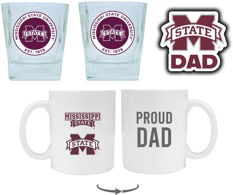 Mississippi State Bulldogs Collegiate Dad Gift Set - Proud Dad Decal, Coffee Mug & Whiskey Glasses 