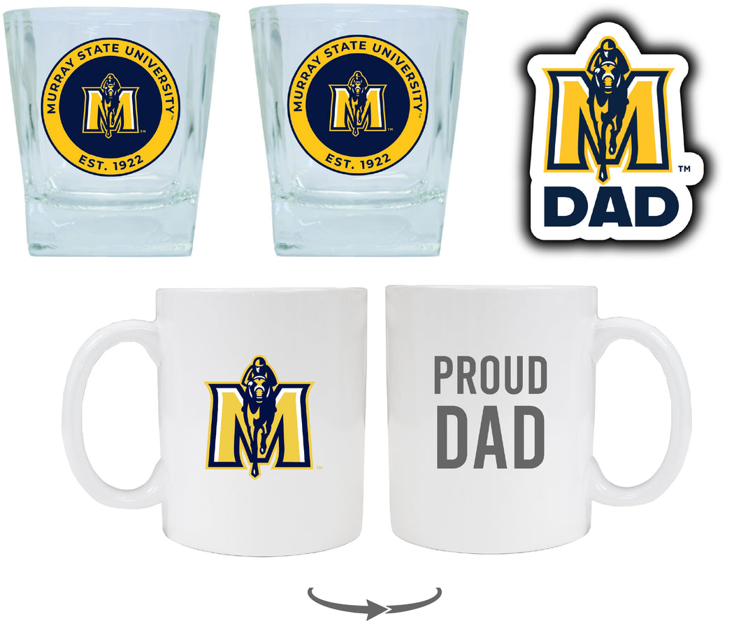 Murray State University Collegiate Dad Gift Set - Proud Dad Decal, Coffee Mug & Whiskey Glasses 