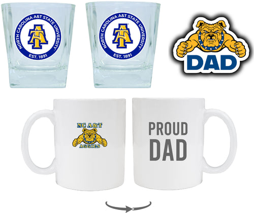 North Carolina A&T State Aggies Collegiate Dad Gift Set - Proud Dad Decal, Coffee Mug & Whiskey Glasses 