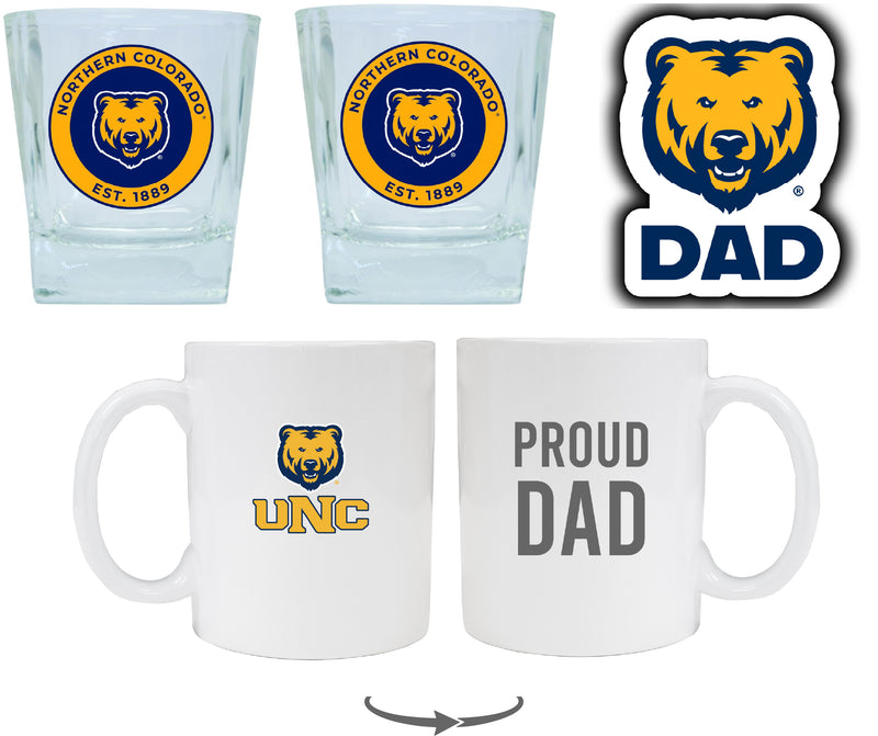 Northern Colorado Bears Collegiate Dad Gift Set - Proud Dad Decal, Coffee Mug & Whiskey Glasses 
