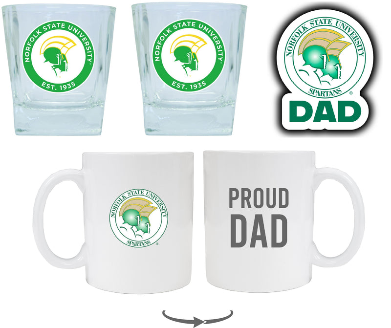 Norfolk State University Collegiate Dad Gift Set - Proud Dad Decal, Coffee Mug & Whiskey Glasses 