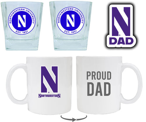 Northwestern University Wildcats Collegiate Dad Gift Set - Proud Dad Decal, Coffee Mug & Whiskey Glasses 