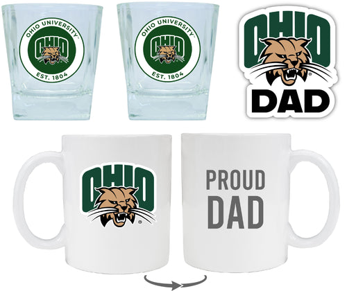 Ohio University Collegiate Dad Gift Set - Proud Dad Decal, Coffee Mug & Whiskey Glasses 