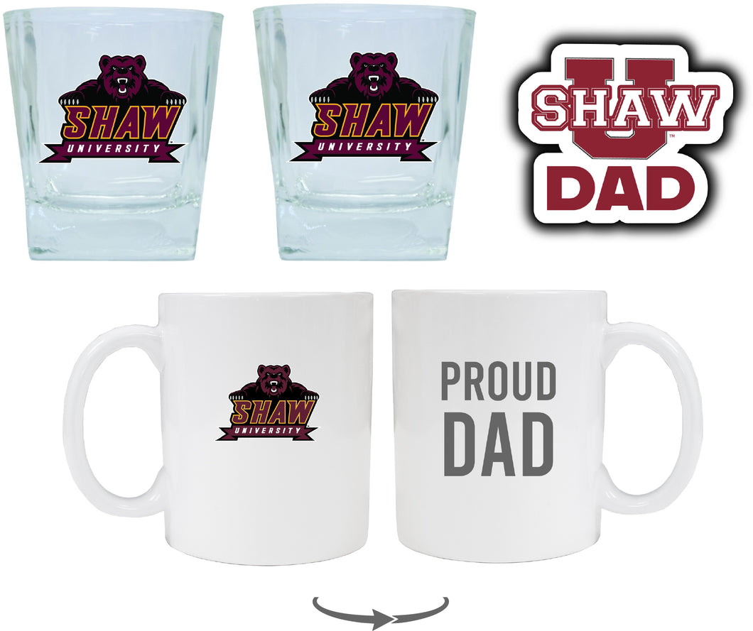 Shaw University Bears Collegiate Dad Gift Set - Proud Dad Decal, Coffee Mug & Whiskey Glasses 