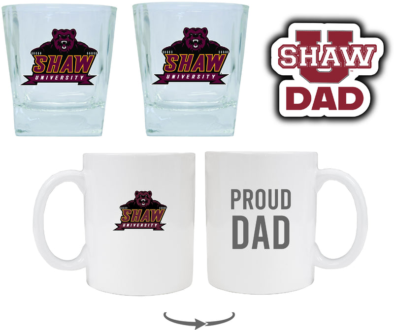 Shaw University Bears Collegiate Dad Gift Set - Proud Dad Decal, Coffee Mug & Whiskey Glasses 