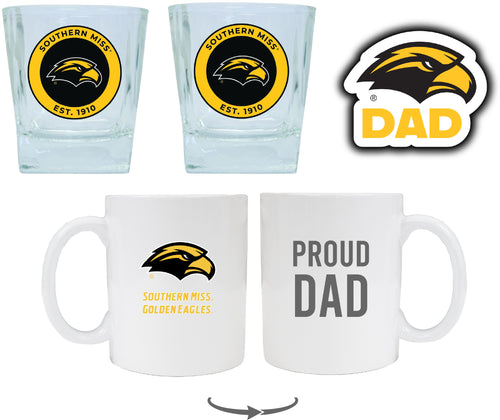 Southern Mississippi Golden Eagles Collegiate Dad Gift Set - Proud Dad Decal, Coffee Mug & Whiskey Glasses 