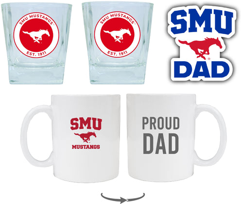Southern Methodist University Collegiate Dad Gift Set - Proud Dad Decal, Coffee Mug & Whiskey Glasses 