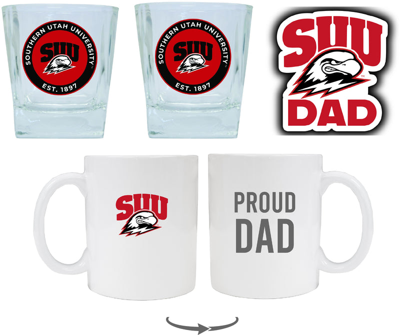 Southern Utah University Collegiate Dad Gift Set - Proud Dad Decal, Coffee Mug & Whiskey Glasses 