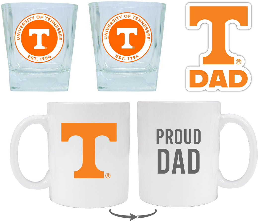 Tennessee Knoxville Volunteers Collegiate Dad Gift Set - Proud Dad Decal, Coffee Mug & Whiskey Glasses 