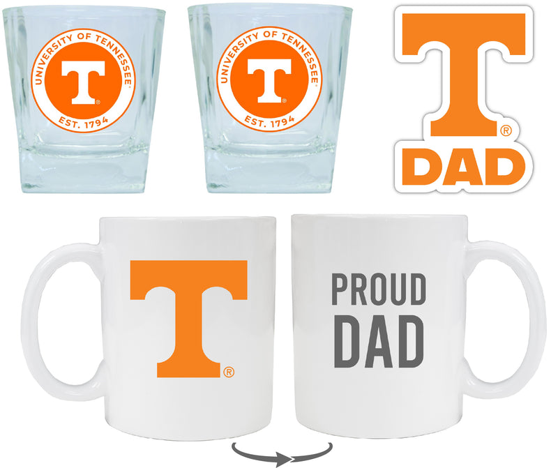 Tennessee Knoxville Volunteers Collegiate Dad Gift Set - Proud Dad Decal, Coffee Mug & Whiskey Glasses 