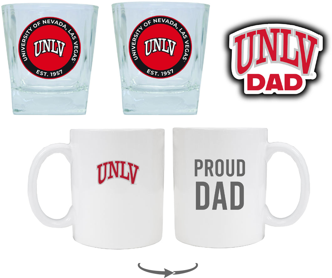 UNLV Rebels Collegiate Dad Gift Set - Proud Dad Decal, Coffee Mug & Whiskey Glasses 