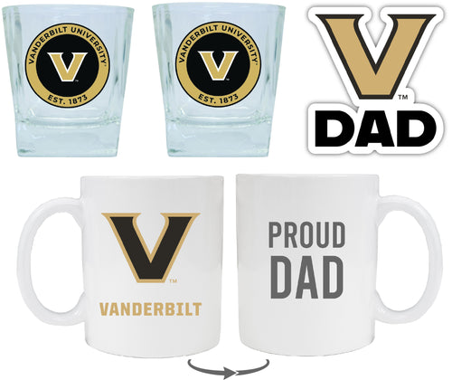 Vanderbilt Commodores University Collegiate Dad Gift Set - Proud Dad Decal, Coffee Mug & Whiskey Glasses 