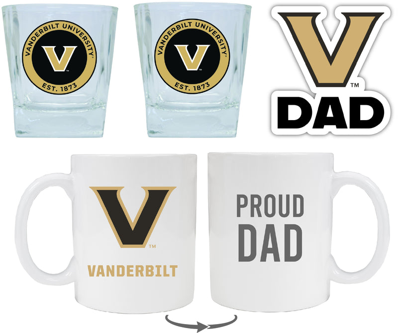 Vanderbilt Commodores University Collegiate Dad Gift Set - Proud Dad Decal, Coffee Mug & Whiskey Glasses 