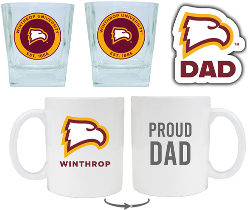 Winthrop University Collegiate Dad Gift Set - Proud Dad Decal, Coffee Mug & Whiskey Glasses 