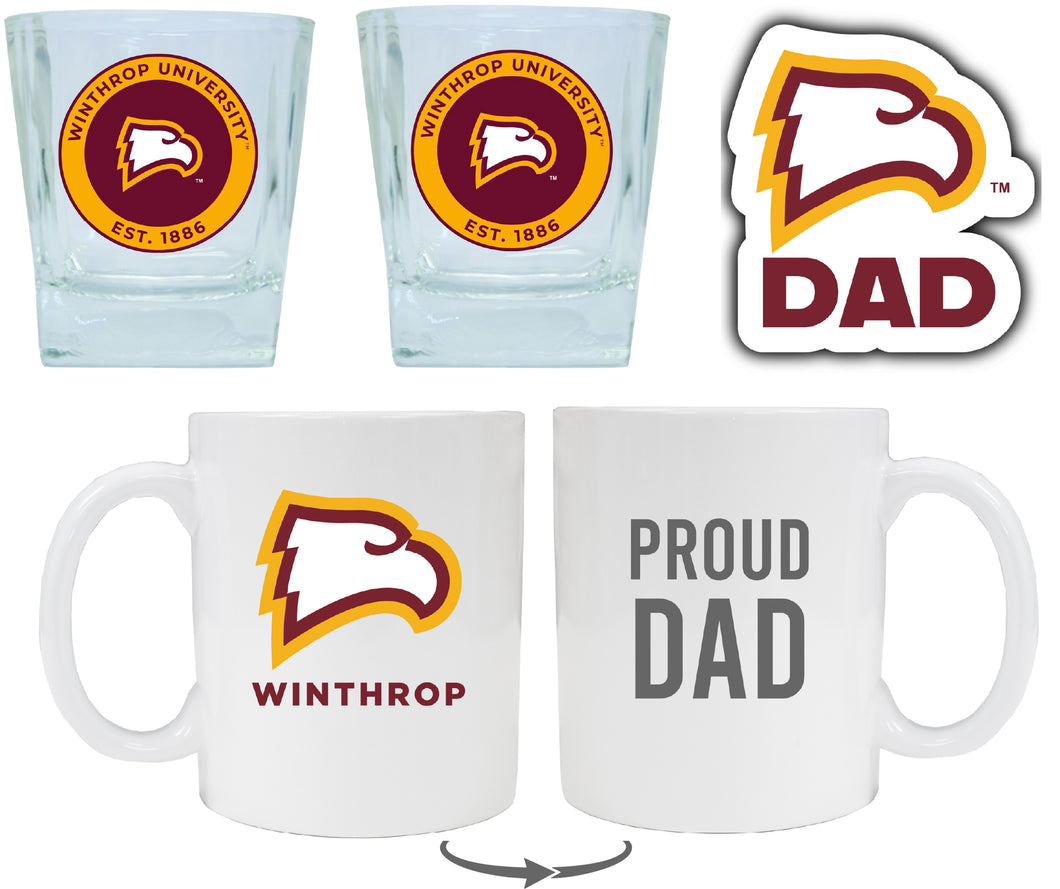 Winthrop University Collegiate Dad Gift Set - Proud Dad Decal, Coffee Mug & Whiskey Glasses 