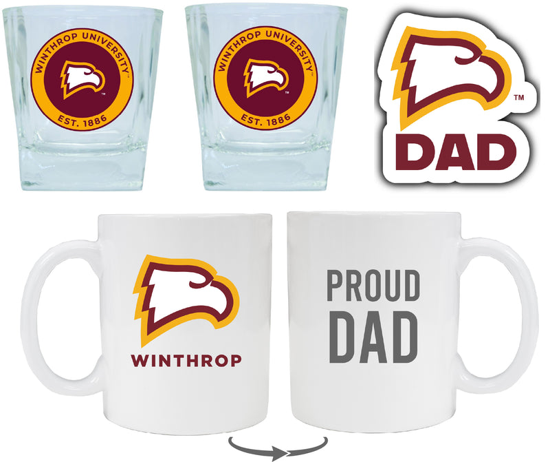 Winthrop University Collegiate Dad Gift Set - Proud Dad Decal, Coffee Mug & Whiskey Glasses 