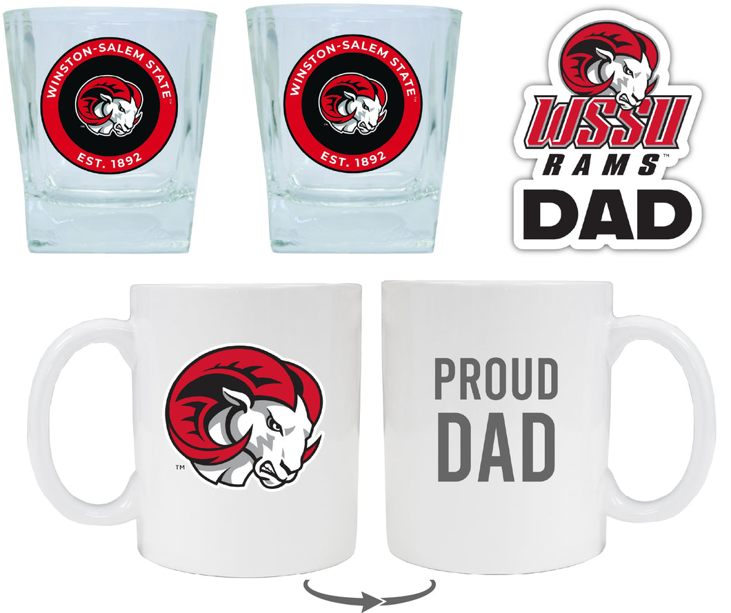 Winston-Salem State Collegiate Dad Gift Set - Proud Dad Decal, Coffee Mug & Whiskey Glasses 