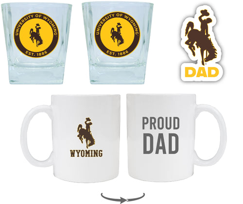 University of Wyoming Collegiate Dad Gift Set - Proud Dad Decal, Coffee Mug & Whiskey Glasses 