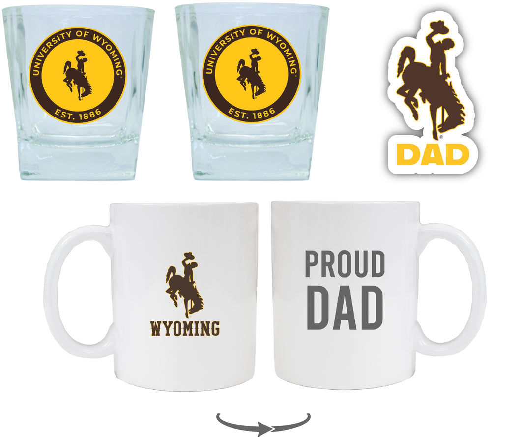 University of Wyoming Collegiate Dad Gift Set - Proud Dad Decal, Coffee Mug & Whiskey Glasses 
