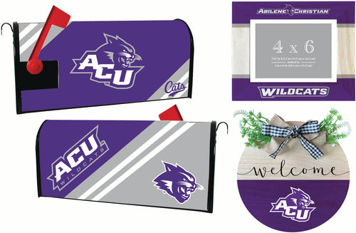 Abilene Christian University Officially Licensed Home Decor Pack - Magnetic Mailbox Cover, Wooden Welcome Wreath Sign & Photo Frame 