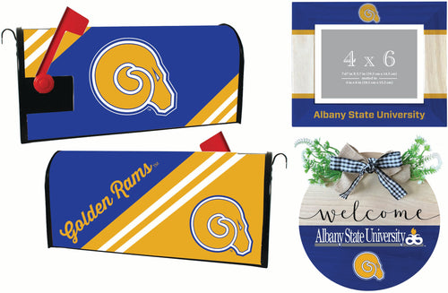Albany State University Officially Licensed Home Decor Pack - Magnetic Mailbox Cover, Wooden Welcome Wreath Sign & Photo Frame 