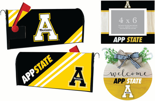 Appalachian State Officially Licensed Home Decor Pack - Magnetic Mailbox Cover, Wooden Welcome Wreath Sign & Photo Frame 