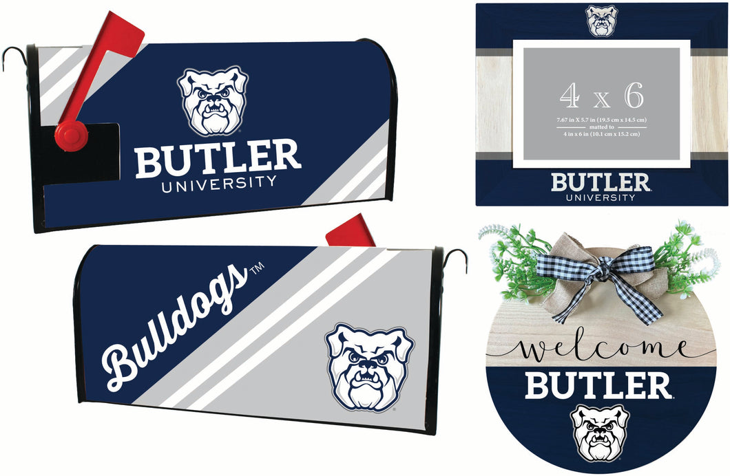 Butler Bulldogs Officially Licensed Home Decor Pack - Magnetic Mailbox Cover, Wooden Welcome Wreath Sign & Photo Frame 
