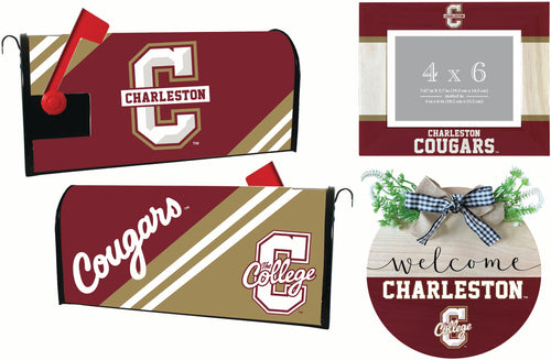 College of Charleston Officially Licensed Home Decor Pack - Magnetic Mailbox Cover, Wooden Welcome Wreath Sign & Photo Frame 