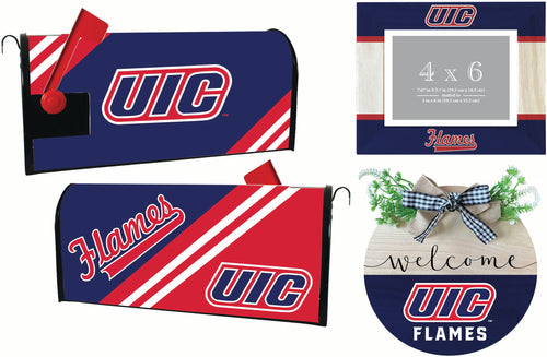 University of Illinois at Chicago Officially Licensed Home Decor Pack - Magnetic Mailbox Cover, Wooden Welcome Wreath Sign & Photo Frame 
