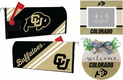 Colorado Buffaloes Officially Licensed Home Decor Pack - Magnetic Mailbox Cover, Wooden Welcome Wreath Sign & Photo Frame 