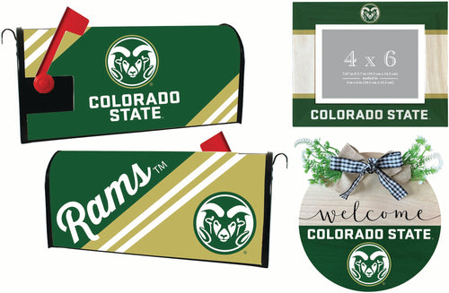Colorado State Rams Officially Licensed Home Decor Pack - Magnetic Mailbox Cover, Wooden Welcome Wreath Sign & Photo Frame 