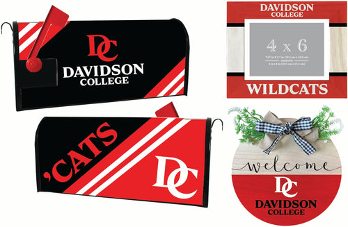 Davidson College Officially Licensed Home Decor Pack - Magnetic Mailbox Cover, Wooden Welcome Wreath Sign & Photo Frame 