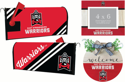 East Stroudsburg University Officially Licensed Home Decor Pack - Magnetic Mailbox Cover, Wooden Welcome Wreath Sign & Photo Frame 