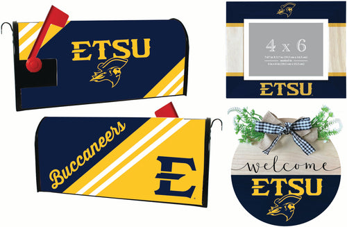 East Tennessee State University Officially Licensed Home Decor Pack - Magnetic Mailbox Cover, Wooden Welcome Wreath Sign & Photo Frame 