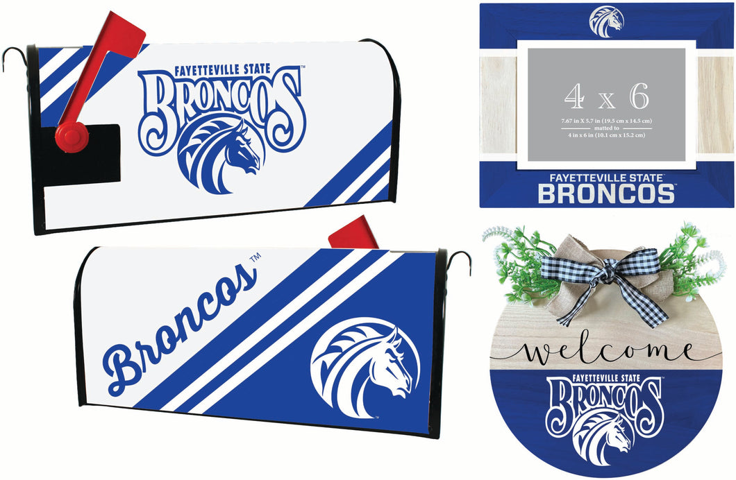 Fayetteville State University Officially Licensed Home Decor Pack - Magnetic Mailbox Cover, Wooden Welcome Wreath Sign & Photo Frame 