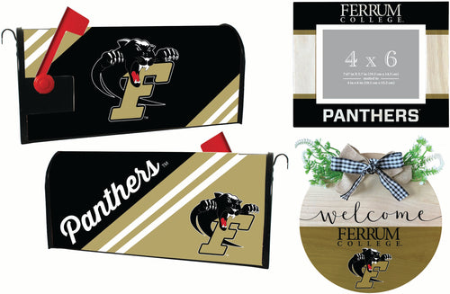 Ferrum College Officially Licensed Home Decor Pack - Magnetic Mailbox Cover, Wooden Welcome Wreath Sign & Photo Frame 