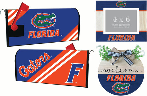 Florida Gators Officially Licensed Home Decor Pack - Magnetic Mailbox Cover, Wooden Welcome Wreath Sign & Photo Frame 