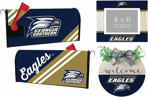 Georgia Southern Eagles Officially Licensed Home Decor Pack - Magnetic Mailbox Cover, Wooden Welcome Wreath Sign & Photo Frame 