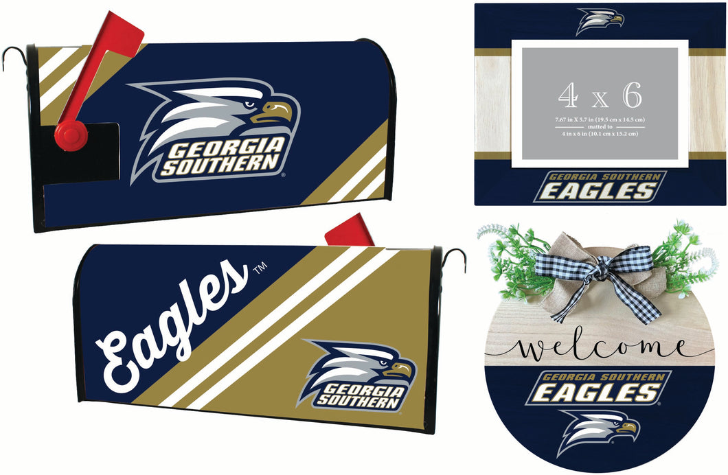 Georgia Southern Eagles Officially Licensed Home Decor Pack - Magnetic Mailbox Cover, Wooden Welcome Wreath Sign & Photo Frame 