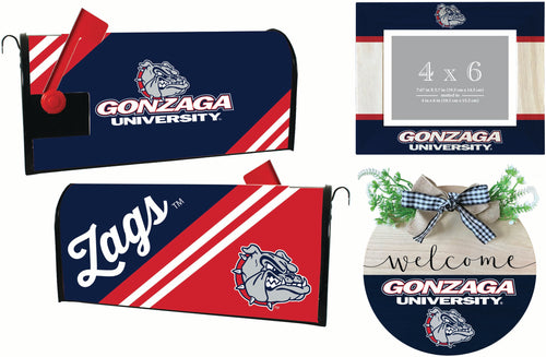 Gonzaga Bulldogs Officially Licensed Home Decor Pack - Magnetic Mailbox Cover, Wooden Welcome Wreath Sign & Photo Frame 
