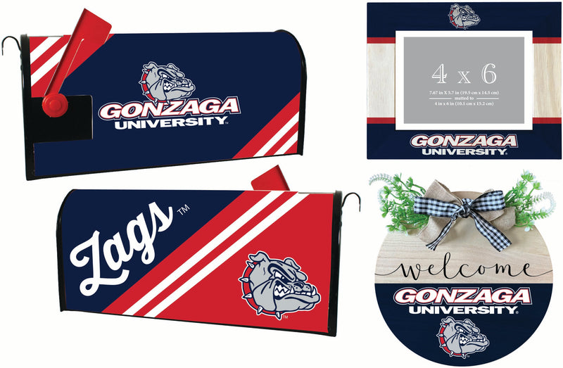 Gonzaga Bulldogs Officially Licensed Home Decor Pack - Magnetic Mailbox Cover, Wooden Welcome Wreath Sign & Photo Frame 