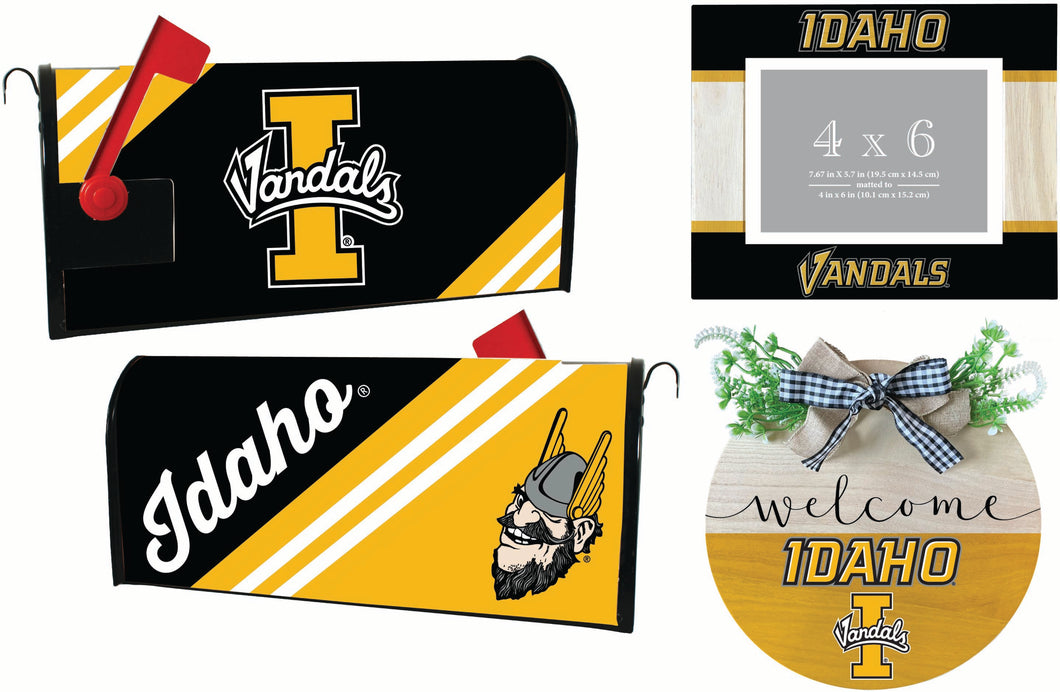 Idaho Vandals Officially Licensed Home Decor Pack - Magnetic Mailbox Cover, Wooden Welcome Wreath Sign & Photo Frame 