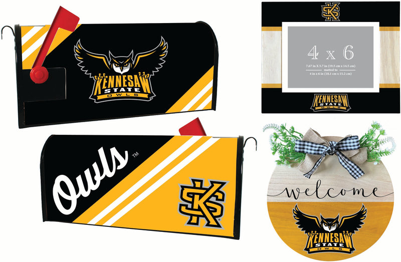 Kennesaw State University Officially Licensed Home Decor Pack - Magnetic Mailbox Cover, Wooden Welcome Wreath Sign & Photo Frame 